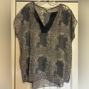 CAbi Sheer Black and Gray Patterned Top